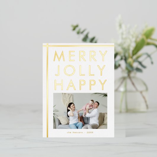 幸メリーすてきせ家族の写真クリスマス 箔シーズンポストカード (立ち正面)