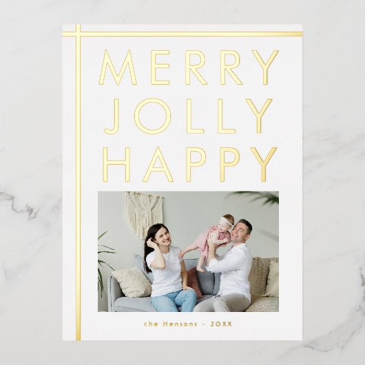 幸メリーすてきせ家族の写真クリスマス 箔シーズンポストカード (正面)