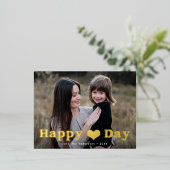 幸モダンせなハートの日フォトバレンタインデー金ゴールド 箔シーズンポストカード (立ち正面)