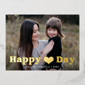 幸モダンせなハートの日フォトバレンタインデー金ゴールド 箔シーズンポストカード (正面)