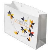 幸モダンせな感謝祭の陽気なデザイン ラージペーパーバッグ (裏面アングル)