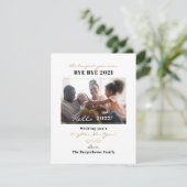 幸モダンせな新年の手書家族の写真 シーズンカード (スタンド正面)