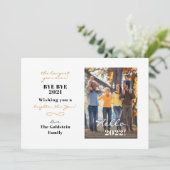 幸モダンせな新年の手書家族の写真 シーズンカード (スタンド正面)