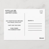 幸モダンせな新年フォトレッドプレイド ポストカード (裏面)