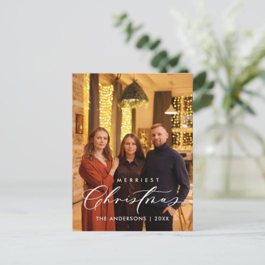 幸福あいさつメリークリスマス家族の写真 ポストカード (スタンド正面)