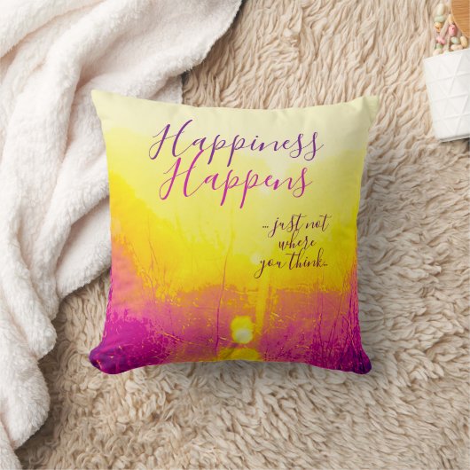 「幸福が訪れる」イエロー、マゼンタのモチーフ クッション (ブランケット)