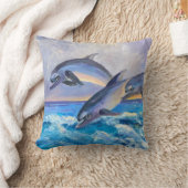 幸福なイルカ三匹のジャンプ・アート クッション (ブランケット)