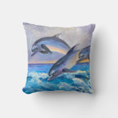 幸福なイルカ三匹のジャンプ・アート クッション (正面)