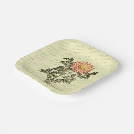 幸福な定年花パーソナライズされた ペーパープレート (傾斜あり)