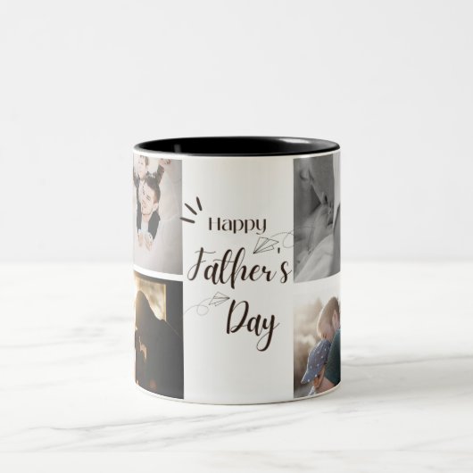 幸福な父の日のマグカップ | 8枚の写真マグカップ ツートーンマグカップ (中央)