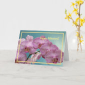 幸福な退職願い紫の蘭エレガント カード (黄色い花)