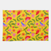 幸福な鳥が群れをなして陽気にする キッチンタオル (横)