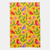 幸福な鳥が群れをなして陽気にする キッチンタオル (縦)