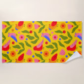 幸福な鳥が群れをなして陽気にする ビーチタオル (正面)