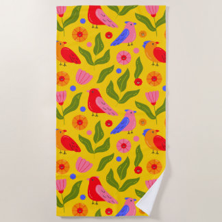 幸福な鳥が群れをなして陽気にする ビーチタオル
