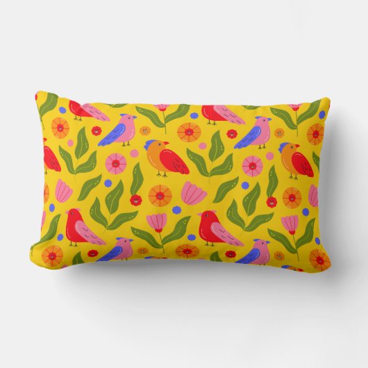 幸福な鳥が群れをなして陽気にする ランバークッション (正面)