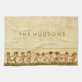 幸福にパーソナライズな天使を踊るヴィンテージの菓子 キッチンタオル