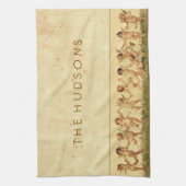 幸福にパーソナライズな天使を踊るヴィンテージの菓子 キッチンタオル (縦)