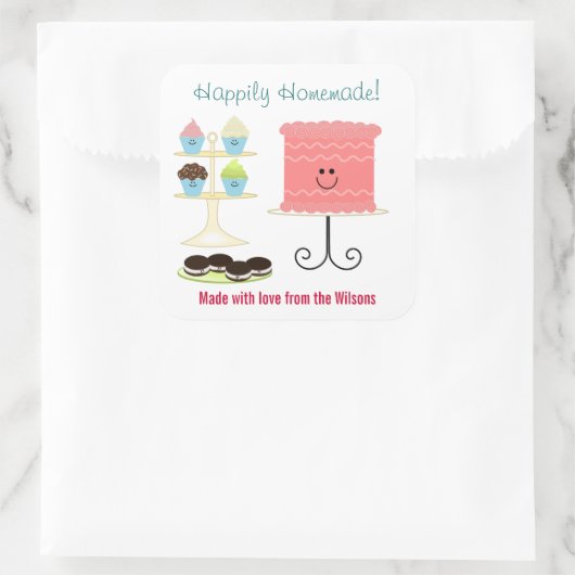 幸福に手製の大きいベーキングのステッカー スクエアシール (バッグ)