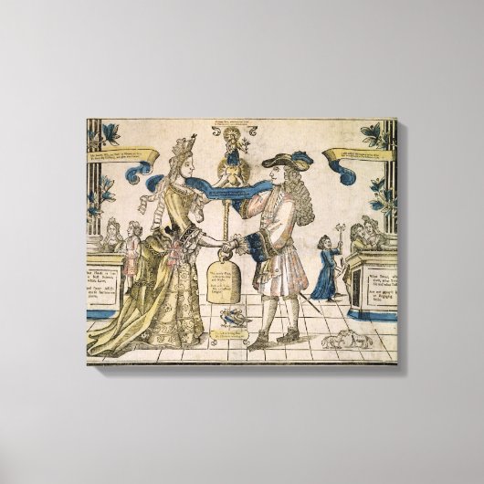 幸福の結婚(ステンシル色の木版画) キャンバスプリント (正面)