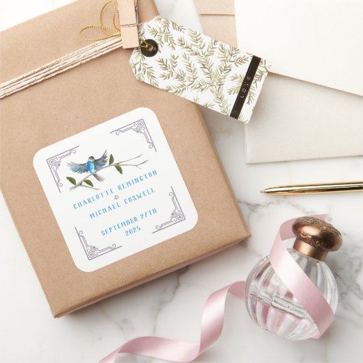 幸福の青い鳥のステッ結婚カー スクエアシール (ギフト)