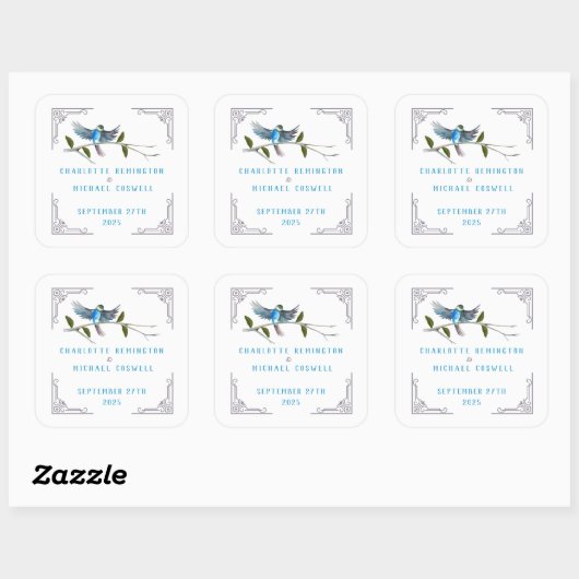 幸福の青い鳥のステッ結婚カー スクエアシール (シート)