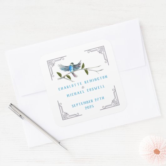 幸福の青い鳥のステッ結婚カー スクエアシール (封筒)