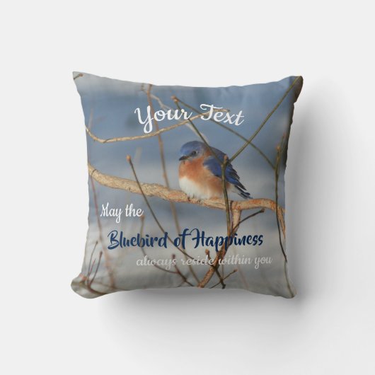 幸福の青感動的いパーソナライズされた鳥   クッション (正面)