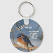 幸福の青感動的パーソナライズされた鳥 キーホルダー (正面)