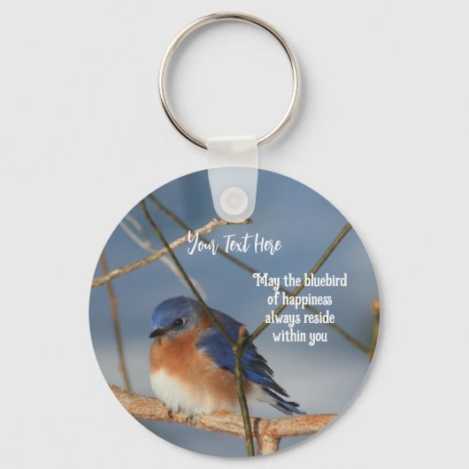 幸福の青感動的パーソナライズされた鳥 キーホルダー (正面)