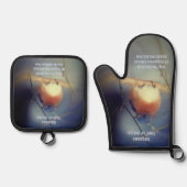 幸福の青感動的パーソナライズされた鳥 鍋つかみ&鍋敷きセット (正面)