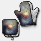 幸福の青感動的パーソナライズされた鳥 鍋つかみ&鍋敷きセット (正面/裏面)