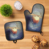 幸福の青感動的パーソナライズされた鳥 鍋つかみ&鍋敷きセット (トップダウン)