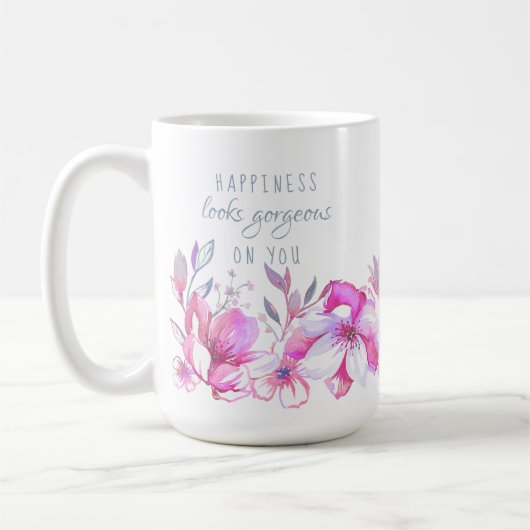 幸福はあなたで豪華水彩画の花柄を見ます コーヒーマグカップ (左)