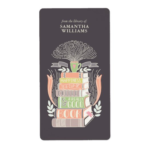 「幸福はコーヒーと本だ」蔵書票 ラベル (正面)