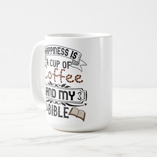 幸福はコーヒーと私の聖書のカップである コーヒーマグカップ (正面左)