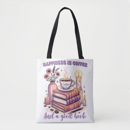 幸福はコーヒーと良い本である トートバッグ (正面)