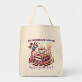 幸福はコーヒーと良い本である トートバッグ (正面)