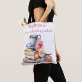 幸福はコーヒーと良い本のカップである トートバッグ (クローズアップ)