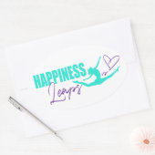 幸福はハートの羽ばたき女の子アクアパープル 楕円形シール (封筒)