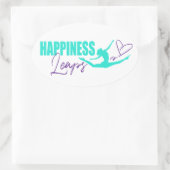 幸福はハートの羽ばたき女の子アクアパープル 楕円形シール (バッグ)