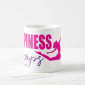 幸福はハートの羽ばたき女の子ピンクパープル コーヒーマグカップ (中央)
