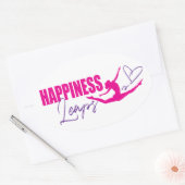 幸福はハートの羽ばたき女の子ピンクパープル 楕円形シール (封筒)