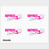 幸福はハートの羽ばたき女の子ピンクパープル 楕円形シール (シート)