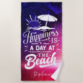 幸福はビーチの日だパーソナライズされた ビーチタオル (正面)