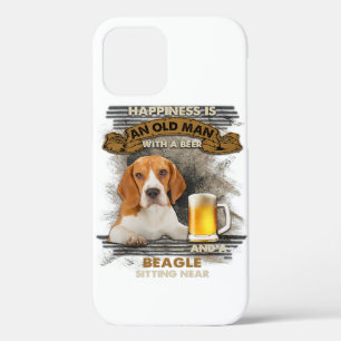 幸福はビールとビーグルを飲む老人だ iPhone 12ケース