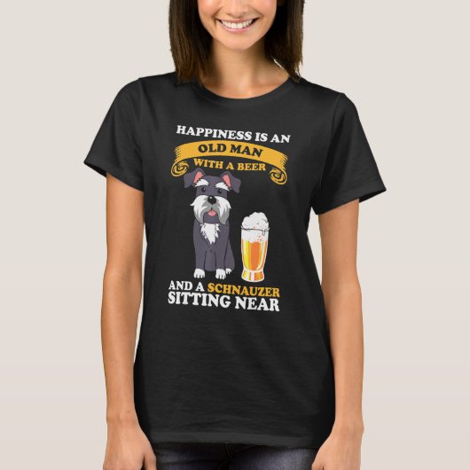 幸福はビールと犬小屋を持った老人だ Tシャツ (正面)