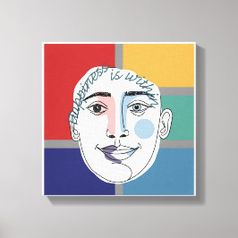 「幸福は内にある」ミニマルな顔ラインアート | C キャンバスプリント