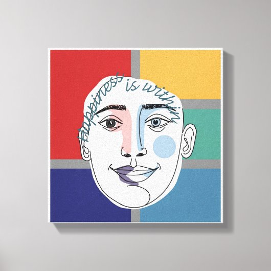 「幸福は内にある」ミニマルな顔ラインアート | C キャンバスプリント (正面)