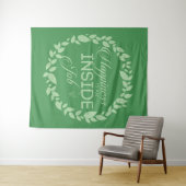 幸福は内側の仕事の緑のリースタペストリー タペストリー (インサイチュ(横))